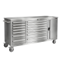 Preview: RETTER Edelstahl RS6 Werkstattwagen XXL 194 cm - Fahrbare Werkbank mit 14 Schubladen und Schrankfach 1940 x 515 x 1045 mm