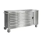 Preview: RETTER Edelstahl RS6 Werkstattwagen XXL 194 cm - Fahrbare Werkbank mit 14 Schubladen und Schrankfach 1940 x 515 x 1045 mm – Produktansicht auf weißem Hintergrund
