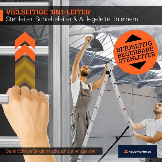 Schiebe-Teleskopleiter 2 x 11 Stufen – Arbeitshöhe 6,50 m – 150 kg belastbar – HAUSMARKT