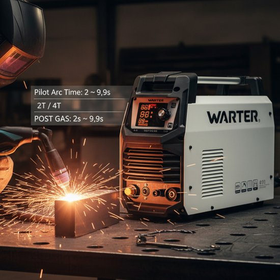 WARTER CUT-50 SE Plasmaschneider – 50A, HF-Pilotbogen, 20 mm Schnitttiefe, Digitaldisplay, 230V Plasmaschneidgerät