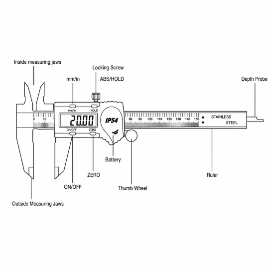 Digital-Messschieber 150 mm aus Edelstahl Präzision auf 0,01 mm