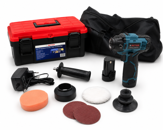 RETTER Bundle 12V Akku-Poliermaschine 75 mm ATA-P01B2117 + Auto-Reinigungsset 25-teilig