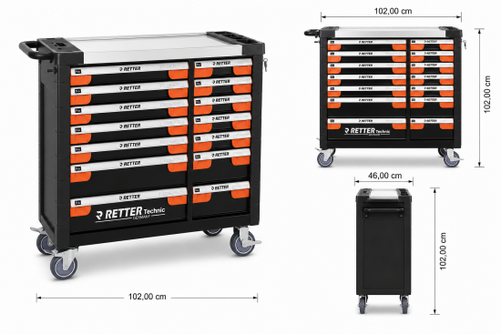 Preview: RETTER RS3 Werkstattwagen Werkzeugwagen 1020 x 460 x 1020 mm 14 Schubladen