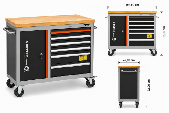 Preview: RETTER RS5 Werkstattwagen Workstation Kompakt Werkbank mit Massivholzplatte