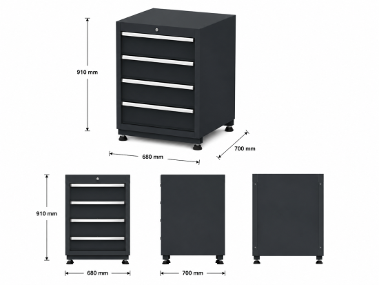Preview: 4-Schubladen Schrank Modul für Schranksystem RTX5000 - 680 x 700 x 910 mm | RETTER RTX-5000