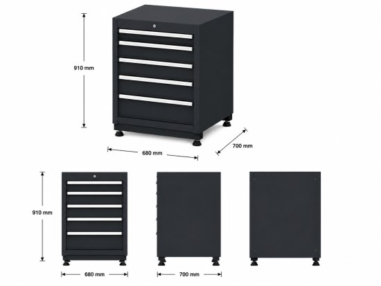 Preview: 5-Schubladen Schrank Modul für Schranksystem RTX5000 - 680 x 700 x 910 mm | RETTER RTX-5000