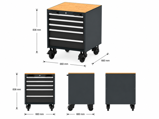 Preview: Mobiler 5-Schubladen Schrank Modul für Schranksystem RTX5000 - 660 x 660 x 836 mm | RETTER RTX-5000