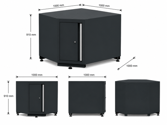 Preview: 1-türiger Unterschrank für Eck Modul für Schranksystem RTX5000 - 1000 x 1000 x 910 mm | RETTER RTX-5000