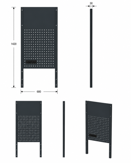 Preview: Lochwandplatte mit Netzversorgung (3 Steckdosen) für Schranksystem RTX5000 - 1052 x 610 x 30 mm | RETTER RTX-5000