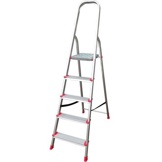 5-Stufen-Aluleiter 1490 x 920 x 450 mm - mit Sicherheitsbügel - HAUSMARKT