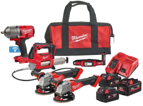 Milwaukee Akku-Werkzeug Set M18 FPP5N-554B | Akku- Fettpresse + Schlagschrauber