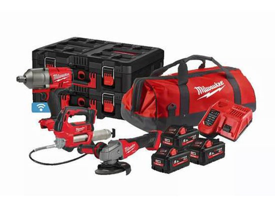 Milwaukee Kit M18 FPP3M-553P Schlagschrauber & Winkelschleifer & Fettpresse