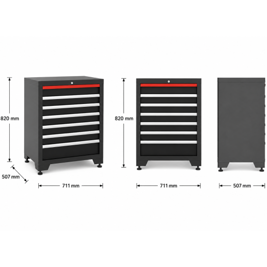 7‐Schubladen Schrank Modul für Schranksystem - 711 x 507 x 820 mm | RETTER - RT01Y8001