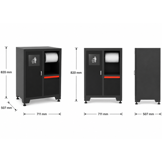 Mülleimer mit Papierhalter Modul für Schranksystem - 711 x 507 x 820 mm | RETTER - RT01Y8004