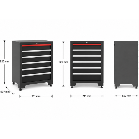6‐Schubladen Schrank Modul für Schranksystem - 711 x 507 x 820 mm | RETTER - RT01Y9235