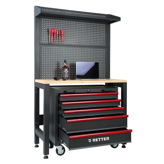 Werkbank mit Holzplatte und Rückwand – RT2000-Serie