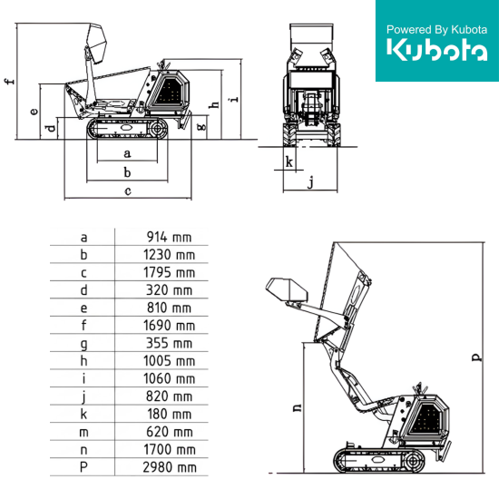 Preview: Mini Dumper XN800 Profiline mit Raupenantrieb - 14 PS mit Hochentladung | Kubota - Motor