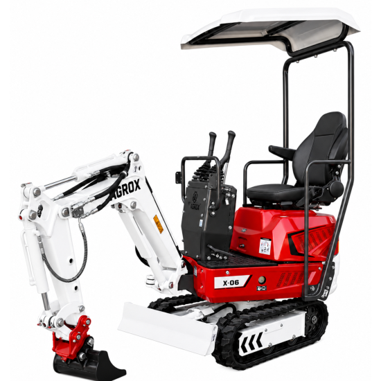 AGROX Austria Edition X-06 Benzin-Minibagger 640 kg mit Schaufelpaket – kompakter Kettenbagger mit Loncin G300FA Motor, Schutzdach