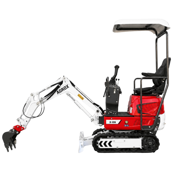 AGROX Austria Edition X-06 Benzin-Minibagger 640 kg mit Schaufelpaket – kompakter Kettenbagger mit Loncin G300FA Motor, Schutzdach