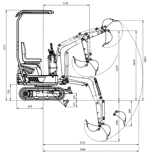 AGROX Austria Edition X-06 Benzin-Minibagger 640 kg mit Schaufelpaket – kompakter Kettenbagger mit Loncin G300FA Motor, Schutzdach