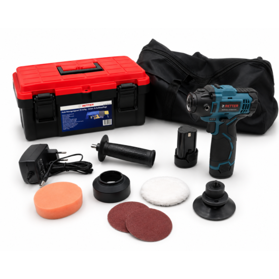 RETTER Bundle 12V Akku-Poliermaschine 75 mm ATA-P01B2117 + Auto-Reinigungsset 25-teilig