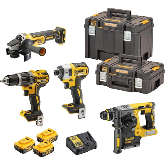 DeWalt DCK422P3T-QW 18V XR Combo Set – DCD796 Akku-Bohrschrauber, DCF887 Akku-Schlagschrauber, DCG405 Winkelschleifer, DCH273 SDS-Plus Bohrhammer SET inkl. 3x 5Ah Akkus