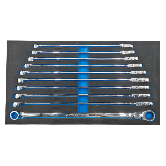 Preview: Gelenk-Ratschen-Schlüsselsatz 10-tlg. metrisch lange Ausführung