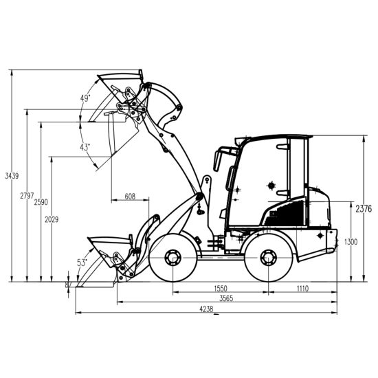 Preview: AGROX OX1090 Hoflader – 18,2 kW Kubota-Motor, 1200 kg Nutzlast, Komfortkabine, Euro-Aufnahme & Joysticksteuerung