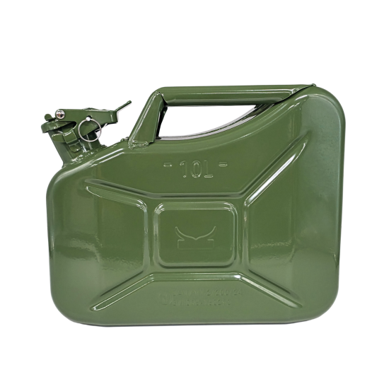 Preview: Kraftstoffkanister 10L Metall – Benzinkanister Olivgrün RAL 6003 robust und Auslaufsicher - UN zertifiziert