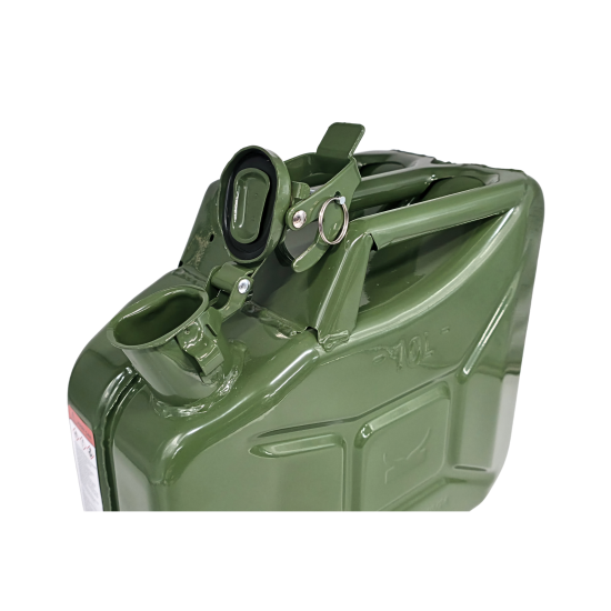 Preview: Kraftstoffkanister 10L Metall – Benzinkanister Olivgrün RAL 6003 robust und Auslaufsicher - UN zertifiziert