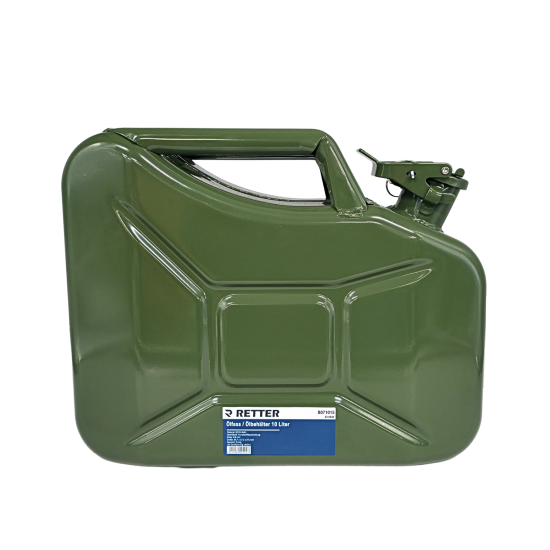 Kraftstoffkanister 10L Metall – Benzinkanister Olivgrün RAL 6003 robust und Auslaufsicher - UN zertifiziert