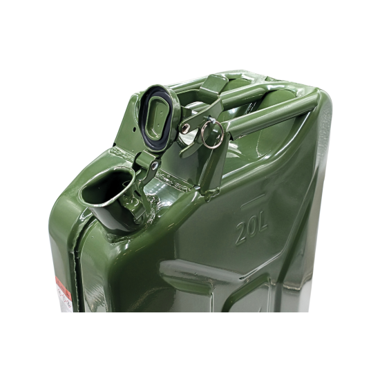 Preview: Kraftstoffkanister 20L Metall – Benzinkanister Olivgrün RAL 6003 robust und auslaufsicher – UN zertifiziert