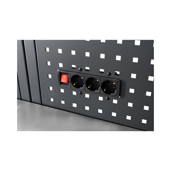 Lochwandplatte mit Netzversorgung (3 Steckdosen) für Schranksystem RTX5000 - 1052 x 610 x 30 mm | RETTER RTX-5000