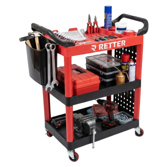 Mobiler Mehrzweck-Werkzeugwagen mit Organizer – 3-Regalböden mit Haken und Eimer zum Detailieren/Aufbereiten