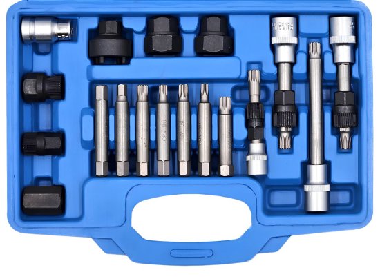 Lichtmaschinen Montagesatz: Bit- und Steckschlüssel mit Adapter für Generatorfreilauf 18-tlg. - RTD2003