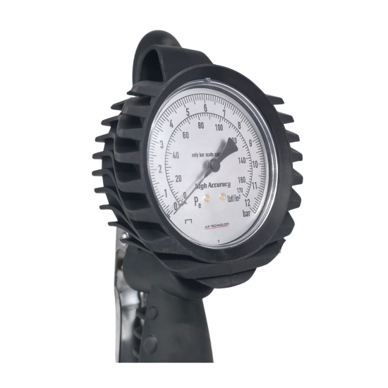 Preview: Professionelles Reifenfüllmessgerät 12 bar mit Manometer 1 m Schlauch