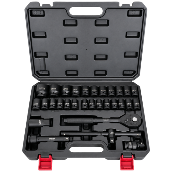 RETTER 30-tlg. 1/2" Schlagschrauber-Tiefnuss-Satz – Kraft-Steckschlüssel-Satz aus CrMo-Stahl im Systemkoffer