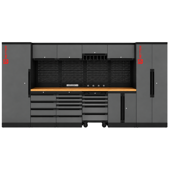 Preview: RETTER Werkstatt Set RT-2000 - 30 Teile mit Massivholzplatte und Lochwand 4365 x 560 x 2040 mm - Werkstatteinrichtung RT-P30H436