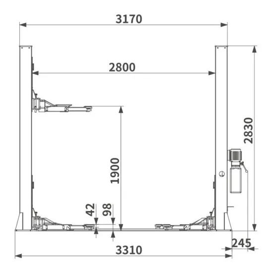 RETTER ALPHA 40E – Maßzeichnung mit Breite und Bauhöhe