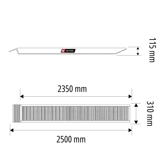 Preview: RETTER Premium Alu Auffahrrampe 250 cm - 2800 kg Tragkraft Schwerlast Verladerampe für Baumaschinen, ATVs & Anhänger - RTY93443