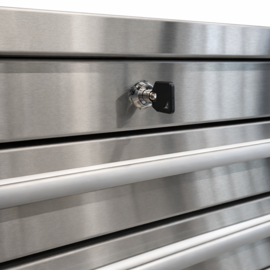 RETTER Edelstahl RS6 Werkstattwagen XXL 194 cm - Fahrbare Werkbank mit 14 Schubladen und Schrankfach 1940 x 515 x 1045 mm