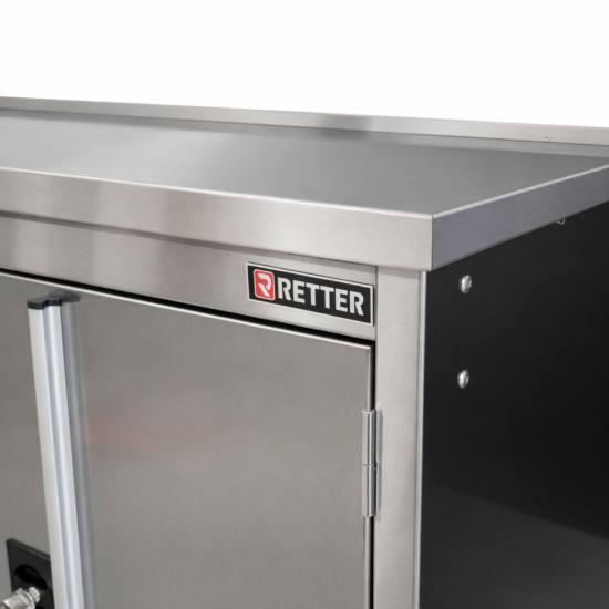 RETTER Edelstahl RS6 Werkstattwagen XXL 194 cm - Fahrbare Werkbank mit 14 Schubladen und Schrankfach 1940 x 515 x 1045 mm