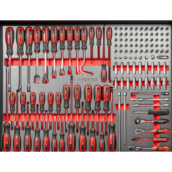 R12 - 8 Schubladen bestückt | Premiumqualität RETTER - Chrom-Vanadium-Werkzeugset 698-tlg.