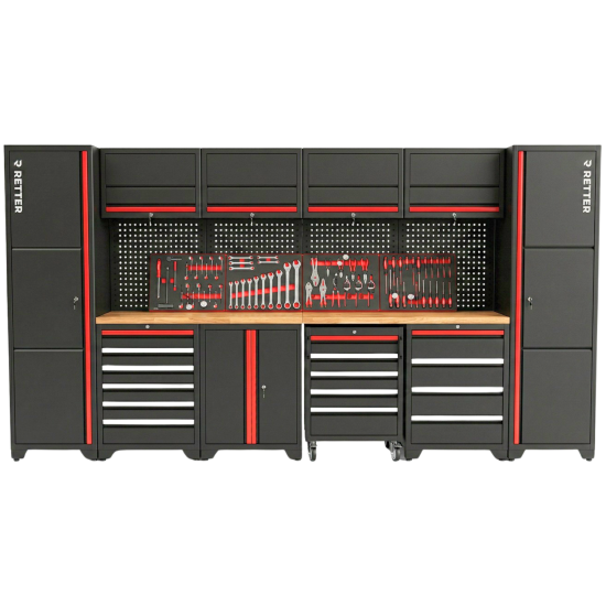RETTER RTX-1000 Werkstatt Set 16 Teile Deluxe Edition Schranksystem mit MDF-Massiv-Platte