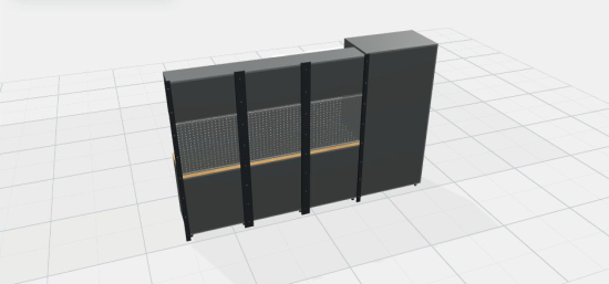 Rückansicht der RETTER Premium Werkstatteinrichtung RT-P11H30 mit Holzarbeitsplatte – 3D-Darstellung