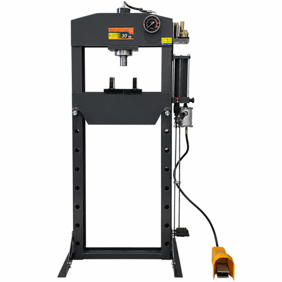 Preview: RETTER Profi Werkstattpresse hydraulisch pneumatisch 30 Tonnen RTP-30A mit Druckdornsatz 7-teilig und Manometer