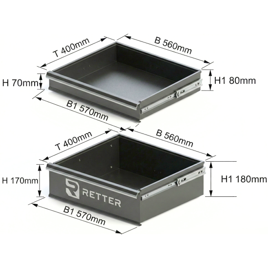 RETTER Werkstattwagen 10 Schubladen + Seitenschrank - Rollwagen 1200 mm mit Interlock System R3410XXL