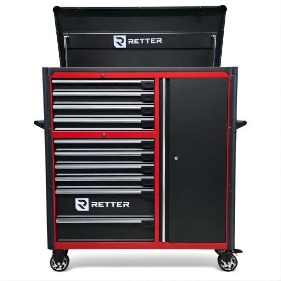 Preview: RETTER Werkstattwagen 10 Schubladen + Seitenschrank - Rollwagen 1200 mm mit Interlock System R3410XXL