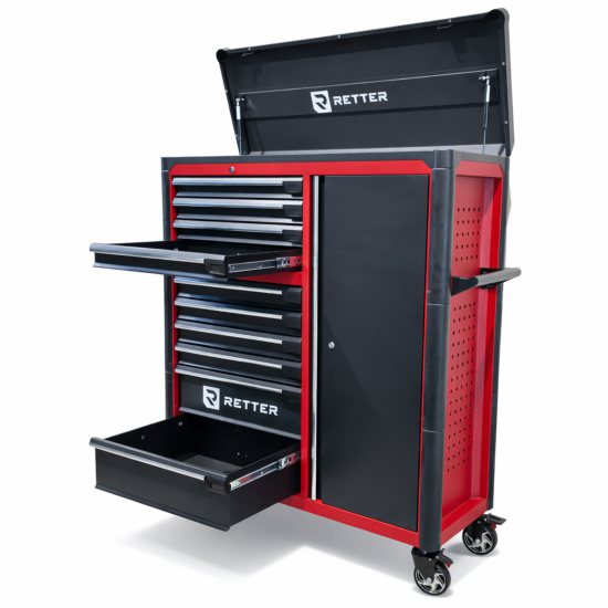 Preview: RETTER Werkstattwagen 10 Schubladen + Seitenschrank - Rollwagen 1200 mm mit Interlock System R3410XXL