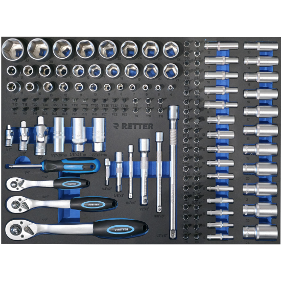 RETTER RS7 Werkstattwagen 402-tlg - 7 Schubladen Werkzeugwagen mit Edelstahl-Arbeitsplatte, Türfach und Vollauszug